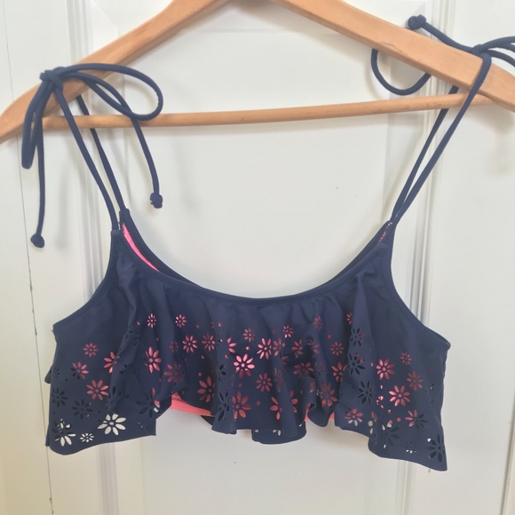 Navy Flounce Bikini Top - Picture 2 of 4